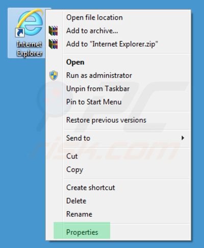 Remover o vírus Portaldosites.com do atalho do Internet Explorer passo 1