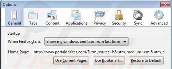 Remover portaldosites.com da página inicial do Mozilla Firefox