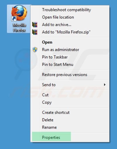 Remover portaldosites.com do atalho do ambiente de trabalho do Mozilla Firefox passo 1