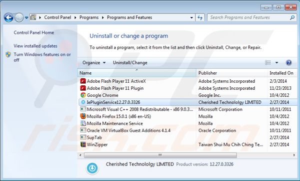 Desinstalação do navegador de internet Portaldosites.com através do Painel de Controlo