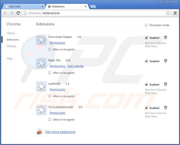 Remova SafeWeb App do Google Chrome passo 2