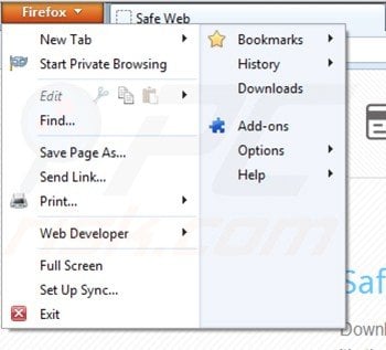 Remova SafeWeb App do Mozilla Firefox passo 1