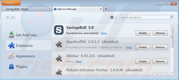 Remover Savings Bull do Mozilla FireFox passo 2