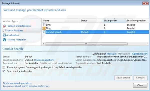 Remover Search Protect por Conduit das definições do motor de busca padrão do Internet Explorer