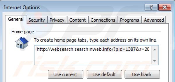 Remover Websearch.searchinweb.info a página inicial do Internet Explorer