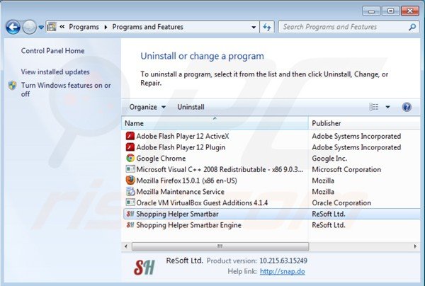 Remoção do Vírus Smartbar Shopping Helper via Painel de Controlo