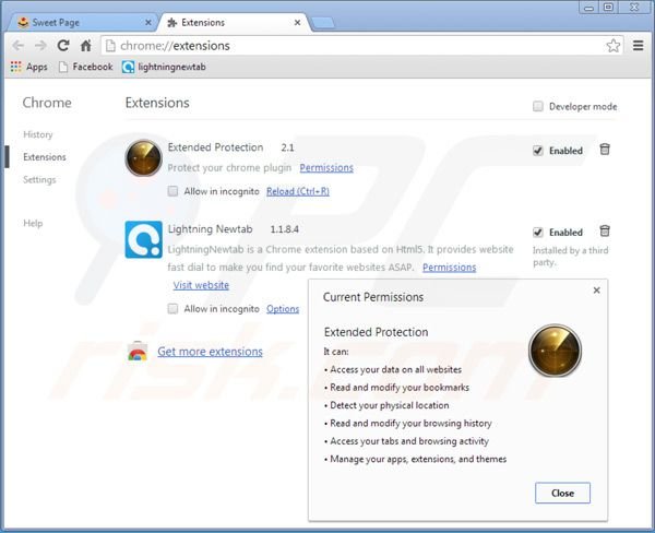 Remover Inspsearch.com das extensões de navegador do Google Chrome