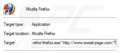 Remover sweet-page.com do atalho do Mozilla Firefox passo 2