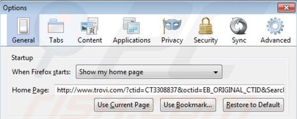 Remover o redirecionamento Trovi.com da página inicial do Mozilla FireFox