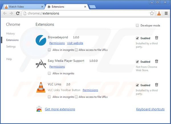 Remover o vírus VLC app das extensões do Google Chrome passo 2