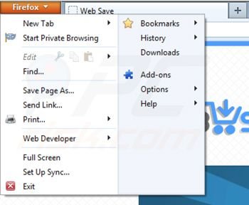Remover anúncios anúncios Web Save das extensões do Mozilla Firefox passo 1