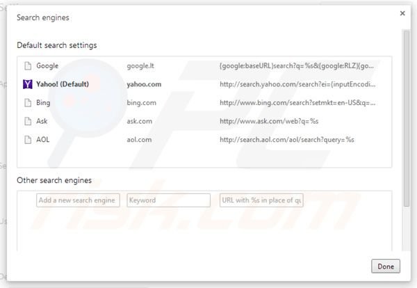 Remover a barra de ferramentas Yahoo das configurações do motor de busca padrão do Google Chrome