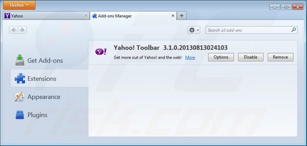 Remover a barra de ferramentas Yahoo das extensões do Mozilla Firefox