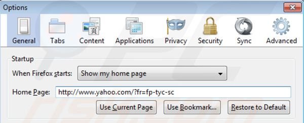 Remover a barra de ferramentas Yahoo da página inicial do Mozilla Firefox