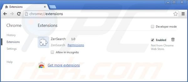 Remover ZenSearch.com das extensões do Google Chrome