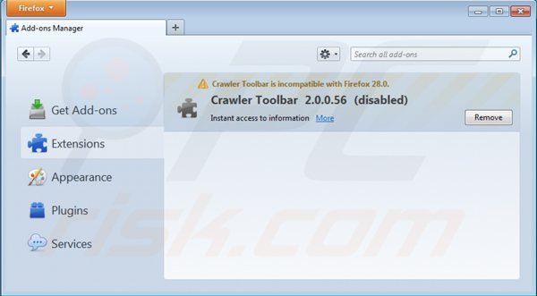 Remova Crawler.com das extensões do Mozilla Firefox