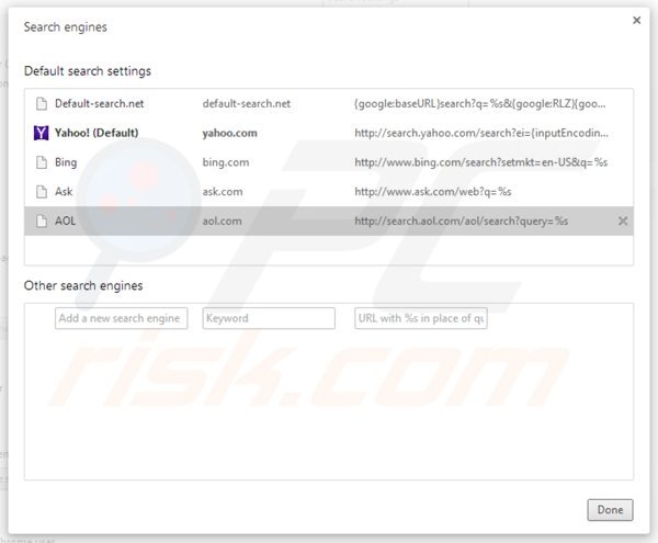 Remova default-search.net do motor de busca padrão do Google Chrome