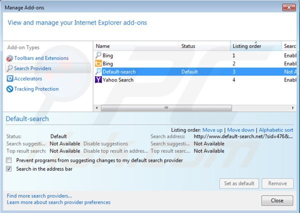 Remova default-searchnet.net do motor de busca padrão do Internet Explorer