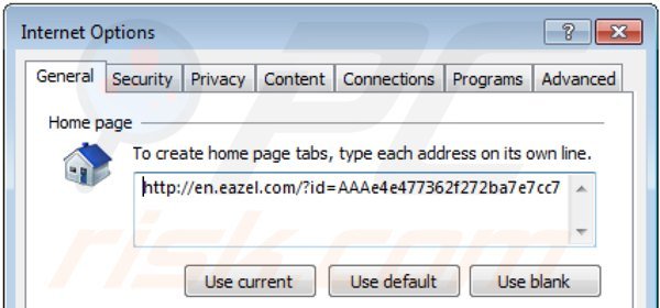 Remova eazel.com da página inicial do Internet Explorer