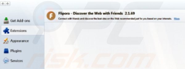 Removing flipora from Mozilla Firefox extensions