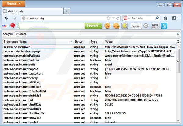Remova start.iminent.com do motor de busca padrão do Mozilla Firefox