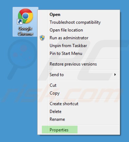 Remover o vírus key-find.com do atalho do Google Chrome passo 1