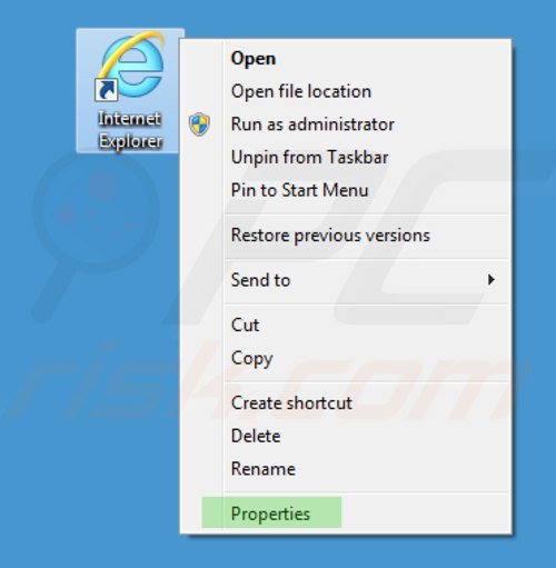 Remova vírus key-find.com do atalho Internet Explorer passo 1