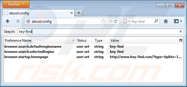Remova vírus key-find.com das definições do motor de busca padrão do Mozilla Firefox