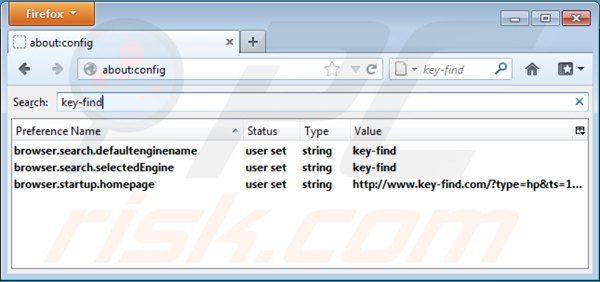 Remova vírus key-find.com das definições do motor de busca padrão do Mozilla Firefox