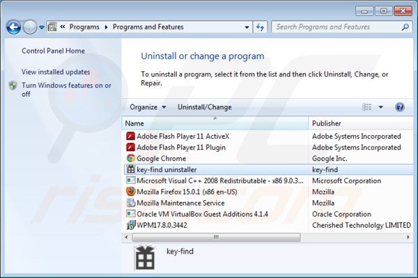Remoção do Vírus Key-find.com via Painel de Controlo
