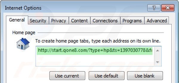 Remova start.qone8.com da página inicial do Internet Explorer