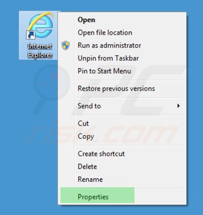Remova o vírus de start.qone8.com do atalho de Internet Explorer passo 1
