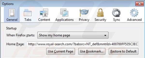 Remova royal-search.com da página inicial do Mozilla Firefox