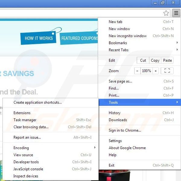 Remova a barra de ferramentas RR Savings do Google Chrome passo 1