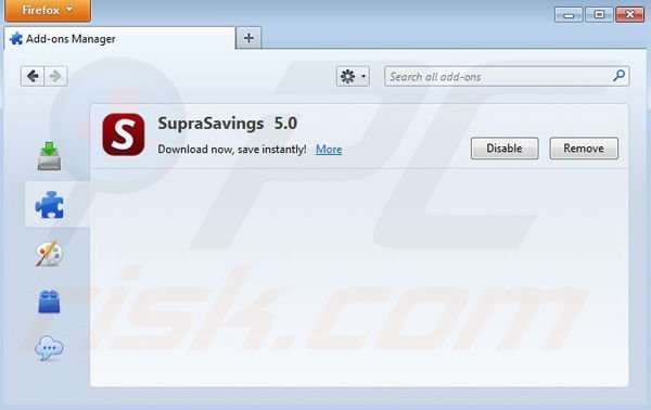 Remova a barra de ferramentas RR Savings do Mozilla Firefox passo 2