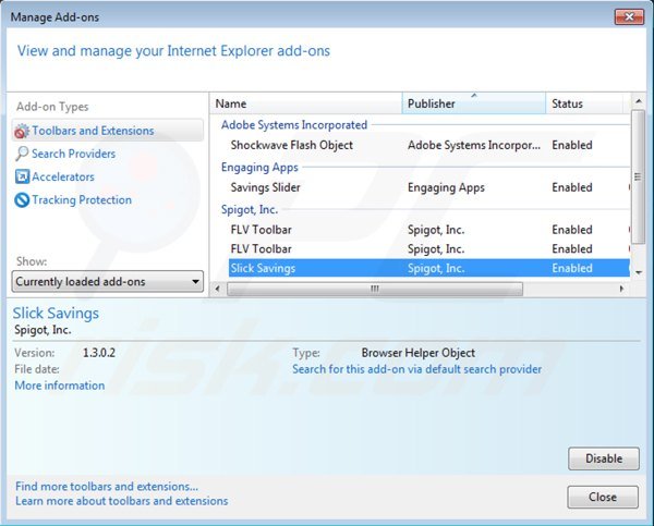 Remova os anúncios Slick Savings do Internet Explorer passo 2