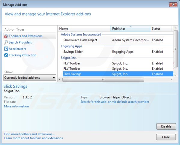 Remova os anúncios Slick Savings do Internet Explorer passo 2