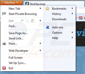 Remova os anúncios Slick Savings do Mozilla Firefox passo 1