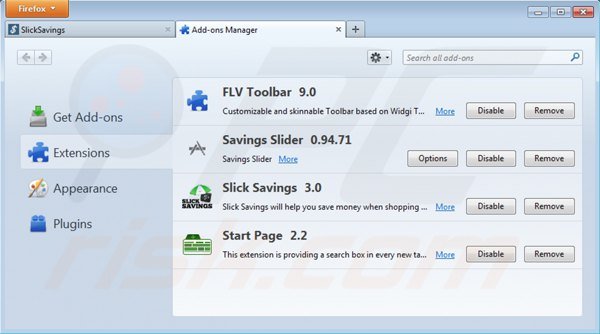 Remova os anúncios Slick Savings do Mozilla Firefox passo 2