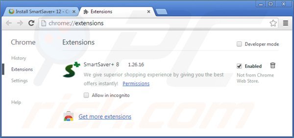 Remova SmartSaver do Google Chrome passo 2