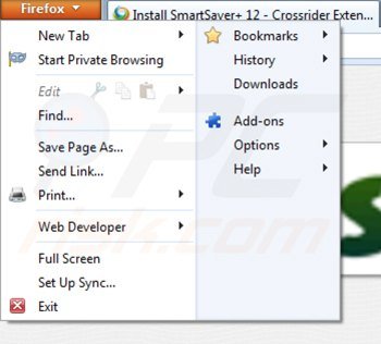 Remova SmartSaver do Mozilla Firefox passo 1
