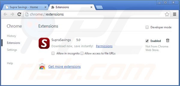 Remova os anúncios Supra Savings do Google Chrome passo 2