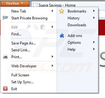 Remova os anúncios Supra Savings do Mozilla Firefox passo 1