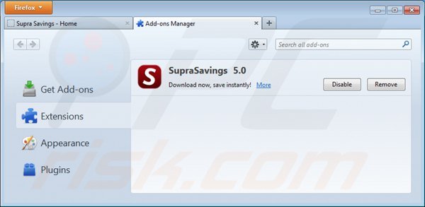 Remova os anúncios Supra Savings do Mozilla Firefox passo 2