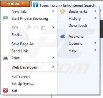 Remova Topic Torch do Mozilla Firefox passo 1