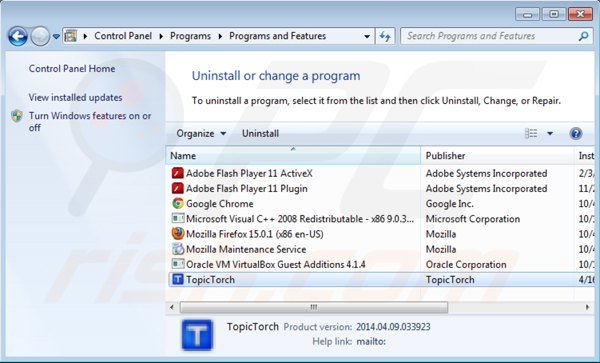 desinstalar topic torch via Painel de Controlo