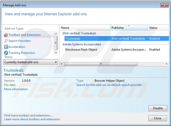 Remova TrusteDealz do Internet Explorer passo 2