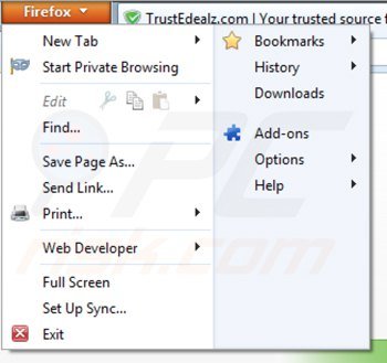 Remova TrusteDealz do Mozilla Firefox passo 1
