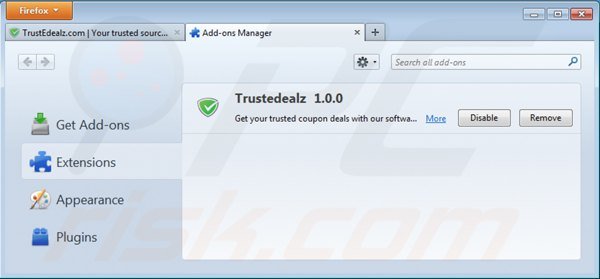 Remova TrusteDealz do Mozilla Firefox passo 2