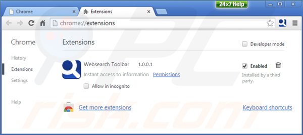 Remova WebSearch toolbar de extensões do Google Chrome